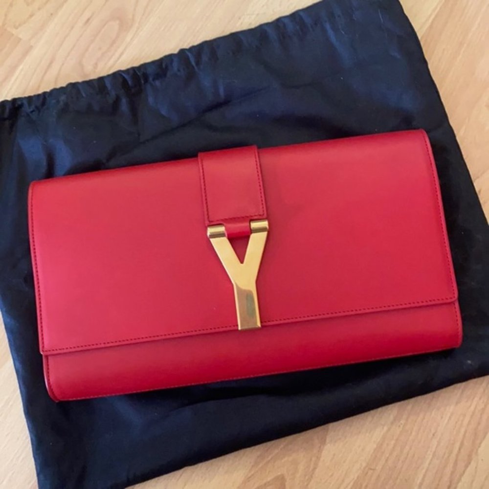 Authentic Yves Saint Laurent Red Leather Clutch